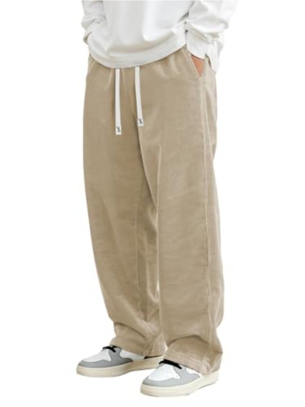 Men's Corduroy Drawstring Joggers Baggy Wide Leg Casual Pants